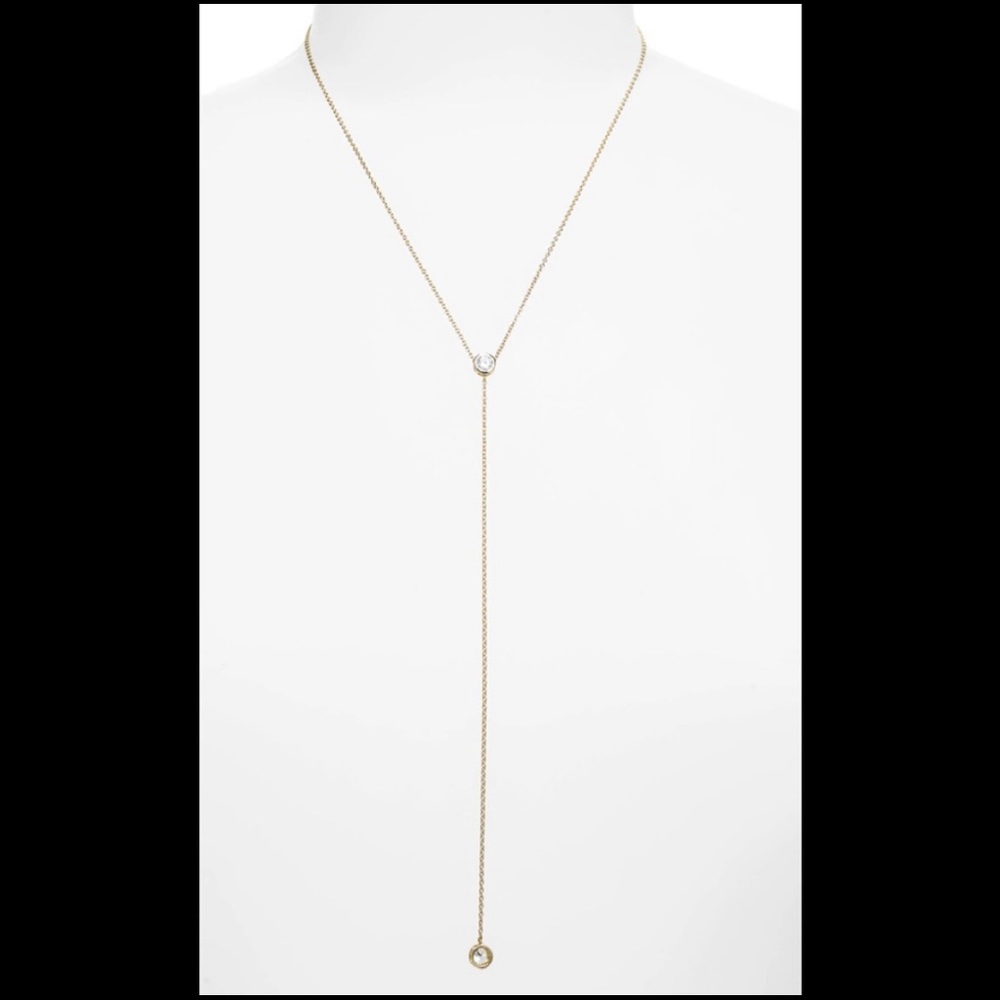 Adina Eden CZ Bezel Drop Gold Vermeil Lariat Necklace